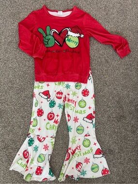 Kids Red Merry Christmas Pajama Set with Festive Print
